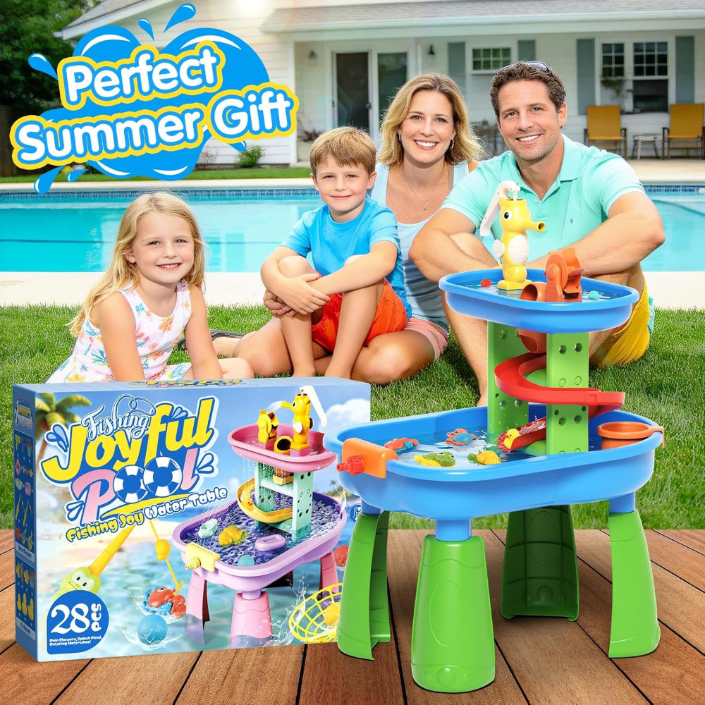 Toddler Water Table Sensory Table for Kids Outdoor Table with Rain Shower Sprinkler 28 Pcs