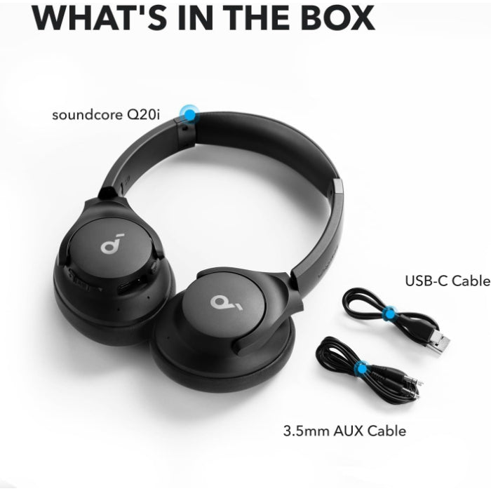 Soundcore by Anker Q20i Hybrid Active Noise Cancelling Headphones Wireless Over-Ear Bluetooth Black