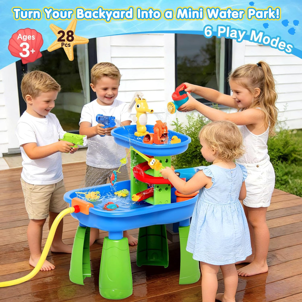 Toddler Water Table Sensory Table for Kids Outdoor Table with Rain Shower Sprinkler 28 Pcs
