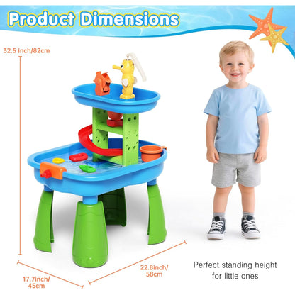 Toddler Water Table Sensory Table for Kids Outdoor Table with Rain Shower Sprinkler 28 Pcs