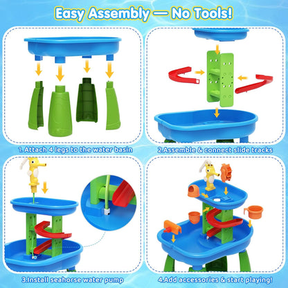 Toddler Water Table Sensory Table for Kids Outdoor Table with Rain Shower Sprinkler 28 Pcs