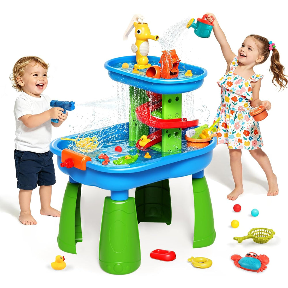 Toddler Water Table Sensory Table for Kids Outdoor Table with Rain Shower Sprinkler 28 Pcs