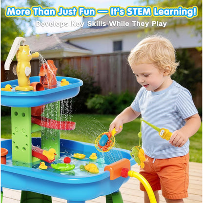 Toddler Water Table Sensory Table for Kids Outdoor Table with Rain Shower Sprinkler 28 Pcs