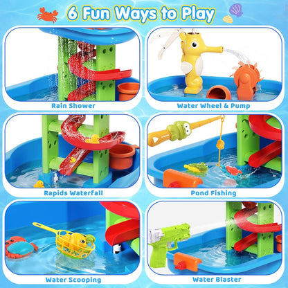 Toddler Water Table Sensory Table for Kids Outdoor Table with Rain Shower Sprinkler 28 Pcs