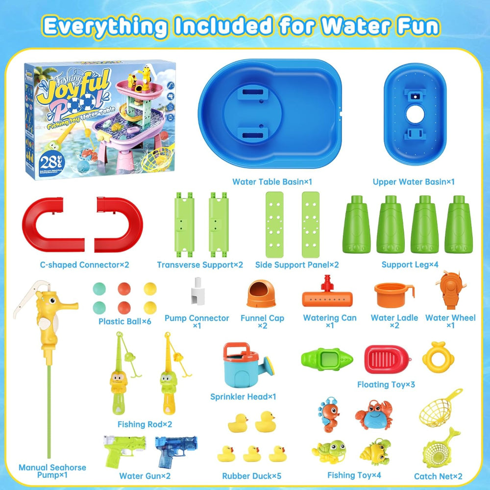 Toddler Water Table Sensory Table for Kids Outdoor Table with Rain Shower Sprinkler 28 Pcs