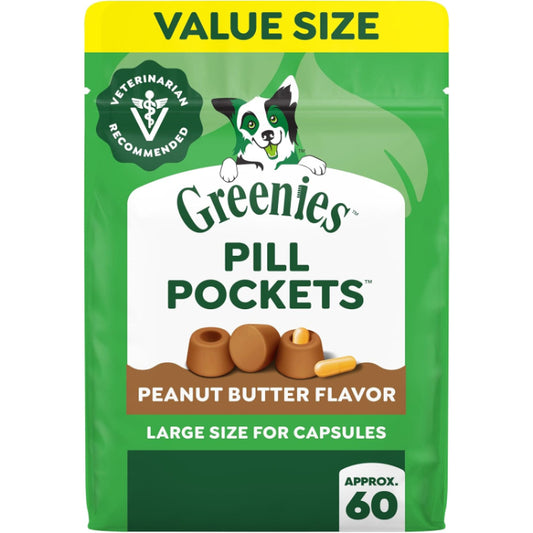 Greenies Pill Pockets for Dogs Large Dog Treat Pouch for Capsule Medication Peanut Butter 15.8 oz. Pouch