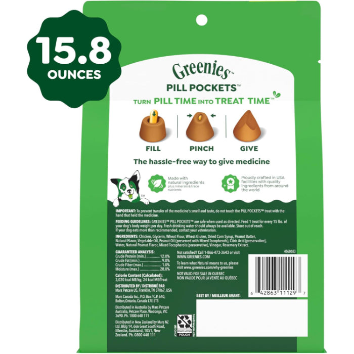 Greenies Pill Pockets for Dogs Large Dog Treat Pouch for Capsule Medication Peanut Butter 15.8 oz. Pouch