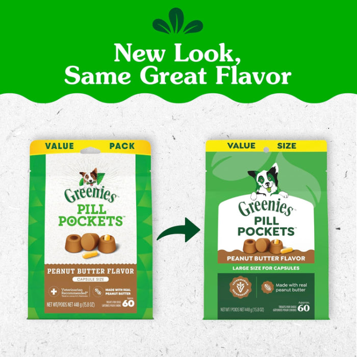 Greenies Pill Pockets for Dogs Large Dog Treat Pouch for Capsule Medication Peanut Butter 15.8 oz. Pouch