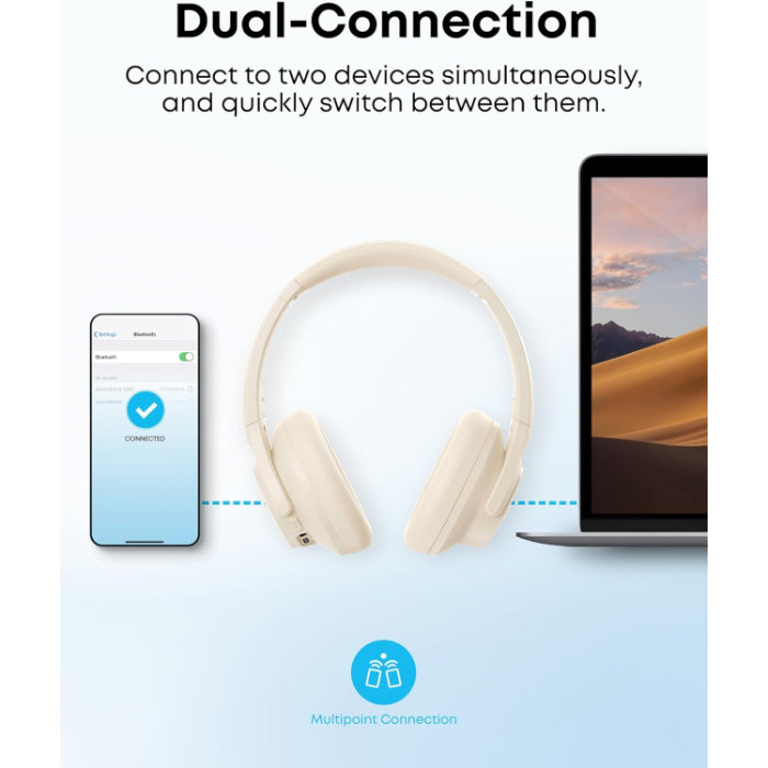 Soundcore by Anker Q20i Hybrid Active Noise Cancelling Headphones Wireless Over-Ear Bluetooth Almond White