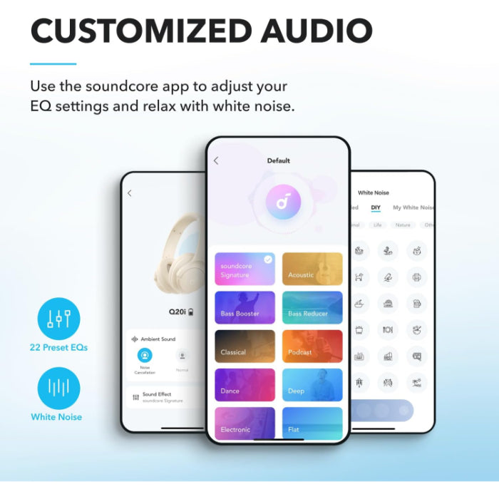 Soundcore by Anker Q20i Hybrid Active Noise Cancelling Headphones Wireless Over-Ear Bluetooth Almond White