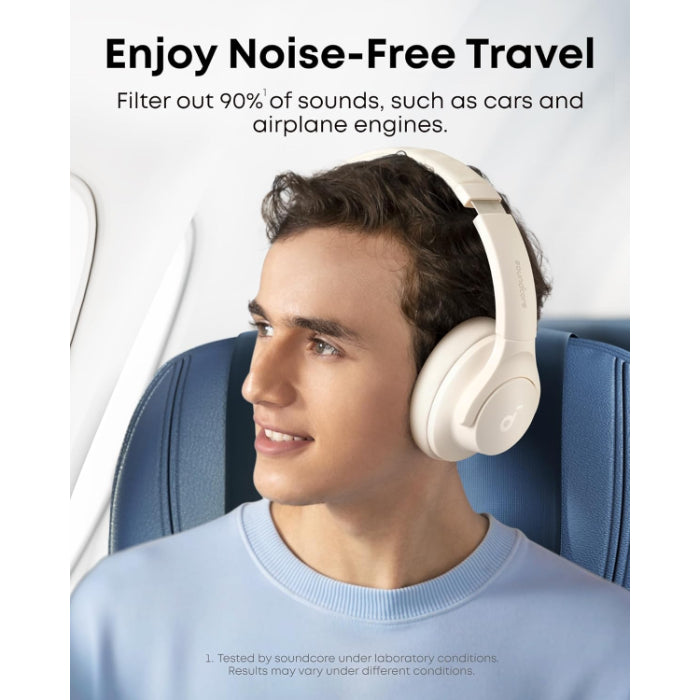 Soundcore by Anker Q20i Hybrid Active Noise Cancelling Headphones Wireless Over-Ear Bluetooth Almond White