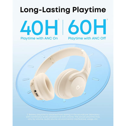 Soundcore by Anker Q20i Hybrid Active Noise Cancelling Headphones Wireless Over-Ear Bluetooth Almond White