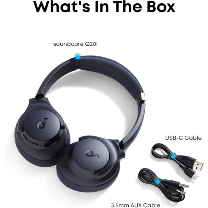 Soundcore by Anker Q20i Hybrid Active Noise Cancelling Headphones Wireless Over-Ear Bluetooth Blue