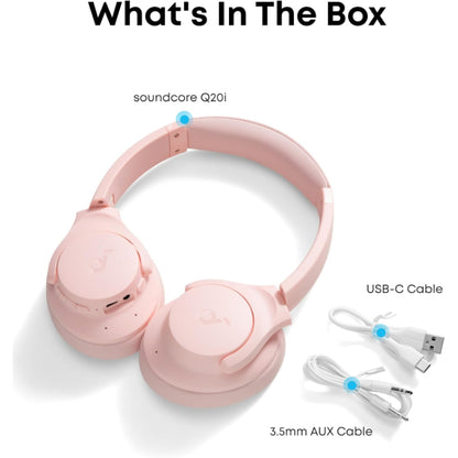 Soundcore by Anker Q20i Hybrid Active Noise Cancelling Headphones Wireless Over-Ear Bluetooth Pink